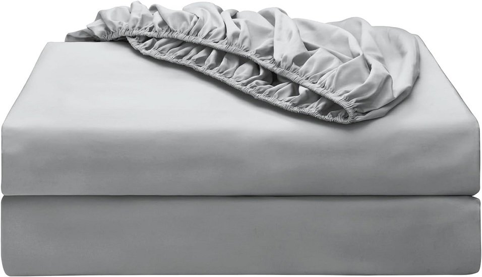 2-Pack Pure Cotton Fitted Sheet Twin Size, 600 Thread Count 16" Deep Pocket Egyptian Cotton Fitted Sheet (2pcs, Twin, Gray)