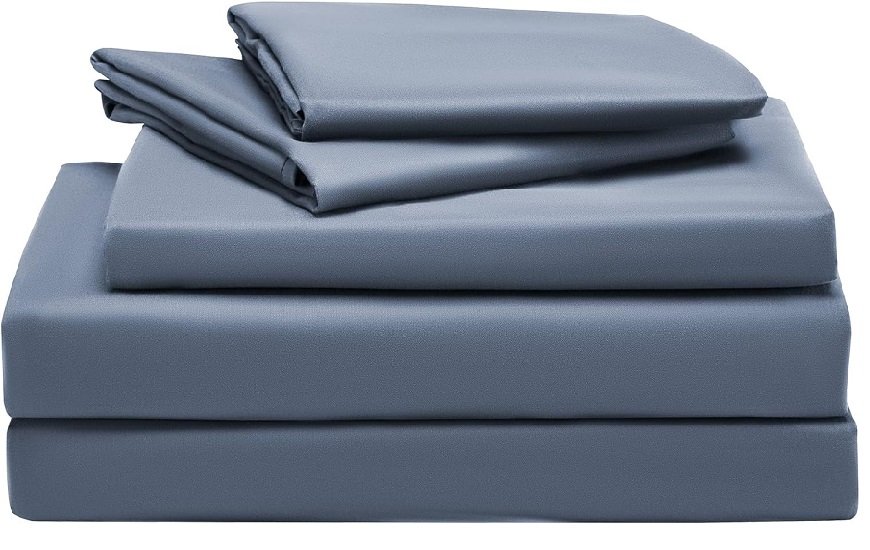Super Soft Cooling Queen Bed Sheets Set 4 Piece - Easy Care Fitted Flat Sheet & Pillowcase Sets - Wrinkle Free, Fade Resistant, Deep Pocket 16" (Flint Blue, Queen)
