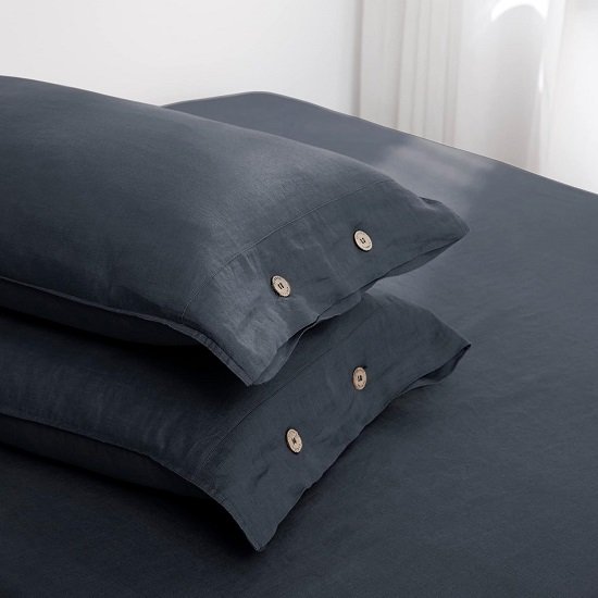 100% Linen Pillowcases Set of 2 Natural Linen Pillow Cases Coconut Buttons Closure Flax Pillowshams Grey,King 20"x 40"