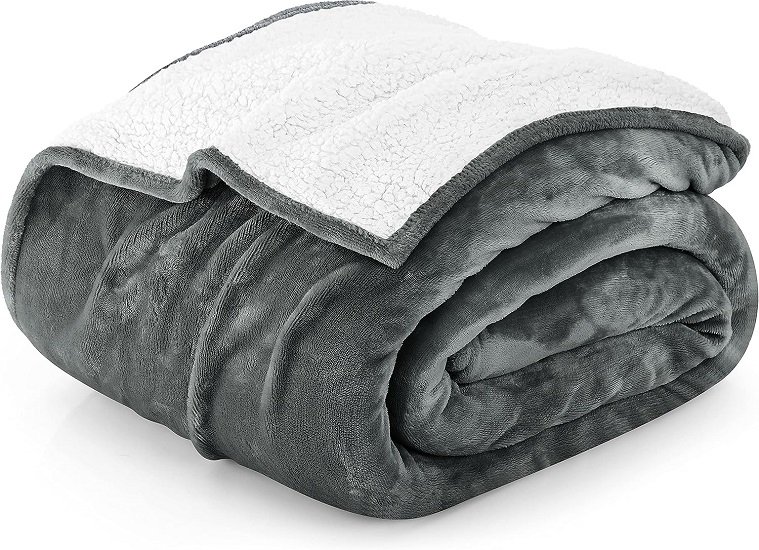 Blanket Queen Size [Grey, 90x90 Inches] Thick Warm Plush Fleece Reversible Blanket for Bed, Sofa, Couch, Camping and Travel