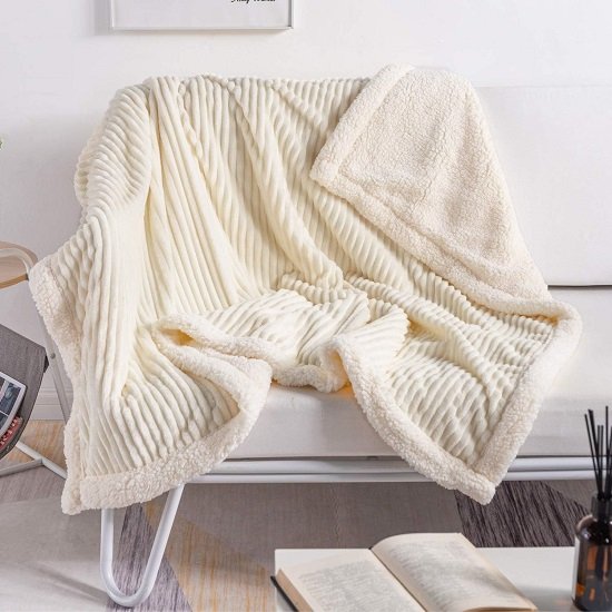 Blanket Fleece Throw – 51x63, Beige – Soft, Plush, Fluffy, Fuzzy, Warm, Cozy, Thick – Perfect for Couch, Bed, Sofa, Chair - Reversible Throw Blanket