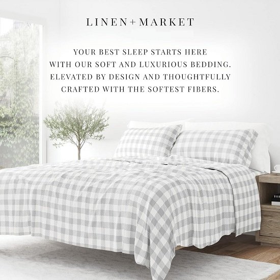 3 Piece Twin Bedding Set (Light Gray Plaid) - These super soft and cool sheets are perfect for your twin bed - Deep pockets fit 16" mattresses