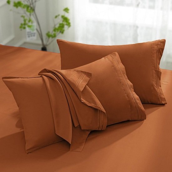 Microfiber Pillow Cases - Standard Size Set of 2-1800 Thread Count Ultra Soft Caramel Pumpkin Pillowcases - Wrinkle Resistant