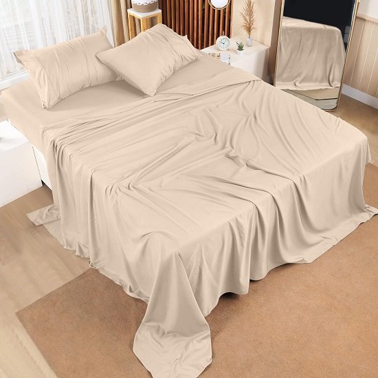 King Bed Sheets Set - 4 Piece Bedding - Brushed Microfiber - Shrinkage and Fade Resistant - Easy Care (King, Beige)
