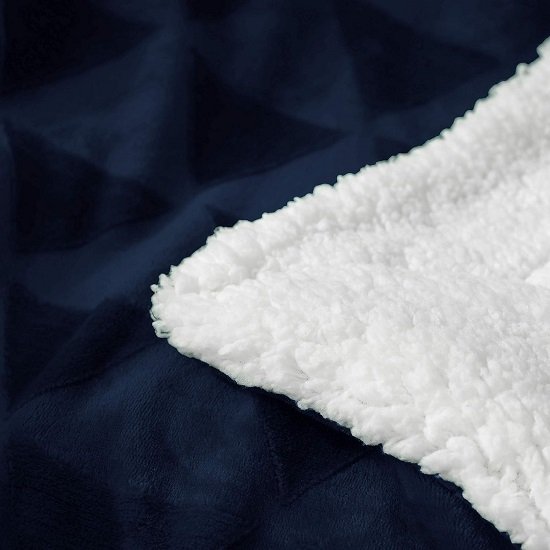 50” x 70” Large Throw Blanket, Sherpa Reversible Brushed Flannel Fleece Plush Blanket, Stylish Decorative, Lightweight, Soft and Warm Navy Blue