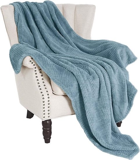 Waffle Textured Slate Blue Fleece Blanket, Super Soft and Warm 50x70 inches Throw Blanket for Couch, Cozy, Fuzzy and Lightweight