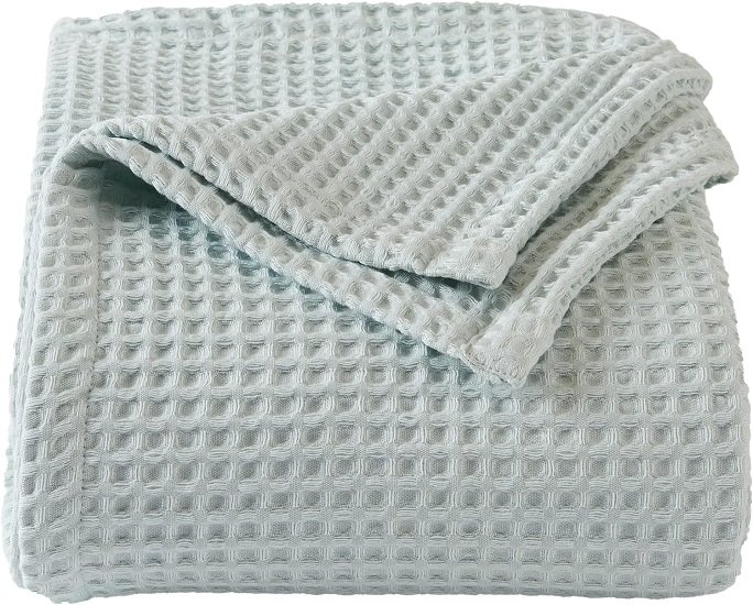 100% Cotton Waffle Weave Bed Blanket | Soft, Breathable, and Lightweight Blanket for All-Season (Full/Queen, ICY Blue)