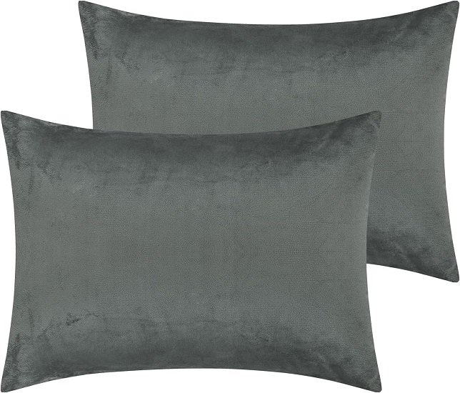 Velvet Pillowcases with Envelope Closure Set of 2 Soft and Durable (20"x30") Grey