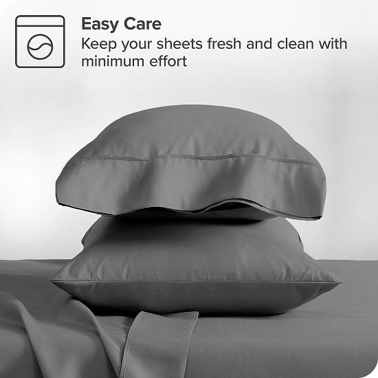 Microfiber Pillow Cases - Standard Size Set of 2 Cooling Pillowcases Double Brushed Grey Pack Easy Care (Standard Pillowcase 2, Grey)